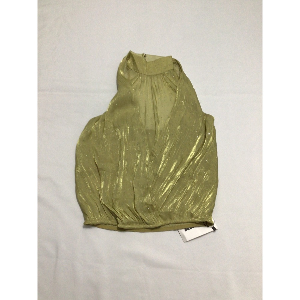 AllRZ Gold Metallic Halter Top Rhinestone Wrap Open Back Sleeveless Small